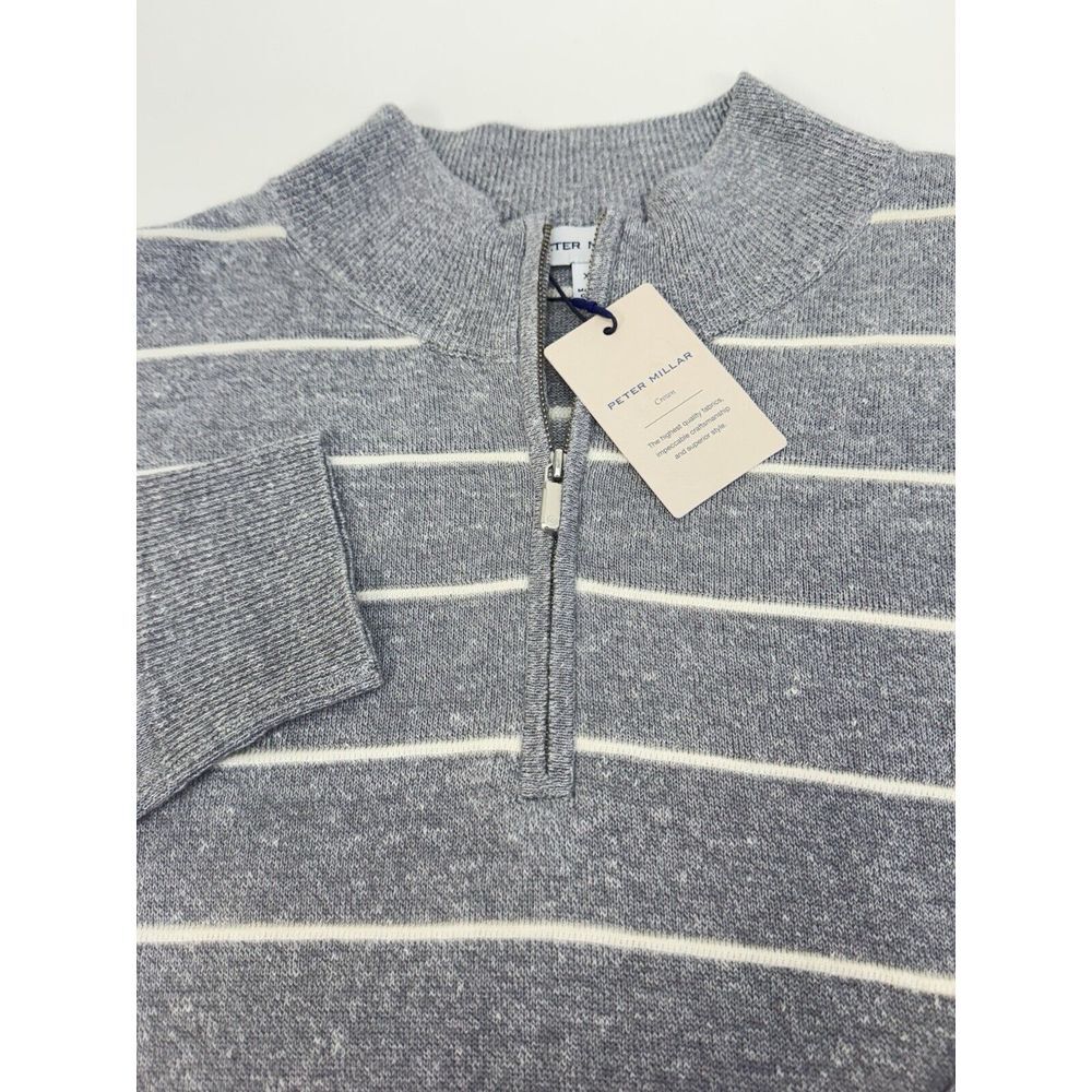 NWT Peter Millar Eastham Striped Quarter-Zip Sweater Wool Linen BRI Grey XL $250